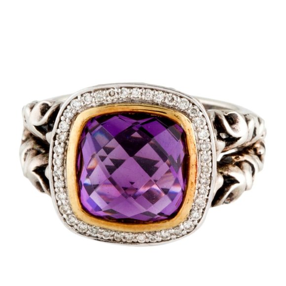 CHARLES KRYPELL DIAMOND 18K YELLOW GOLD & STERLING SILVER AMETHYST RING - Picture 1 of 8